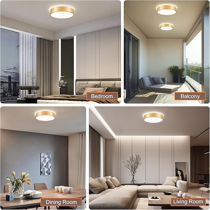 Gold LED Flush Mount Ceiling Lights, Modern Dimmable 5CCT Close to Ceiling Light, Minimalist Overhead Round Kitchen Lighting Fixtures for Bedroom Hallway Entryway Living Room, 15.8 Inch