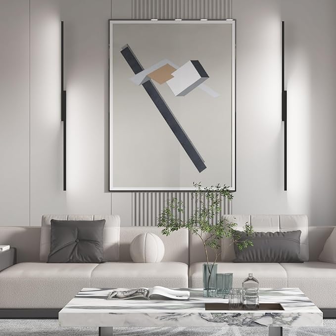 Aipsun 39.4inch Black Battery Operated Wall Sconce Set of 2, Rechargeable Wall Sconce Lighting Dimmable Wireless Wall Lights for Living Room,Bedroom