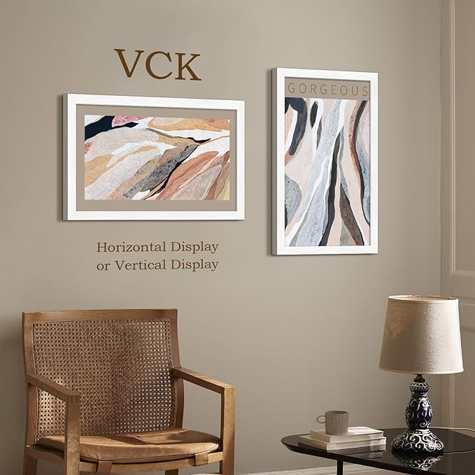 VCK 14x24 Picture Frame Set of 2, White Solid Wood Poster Frames, Textured Exclusive Wall Gallery Frame