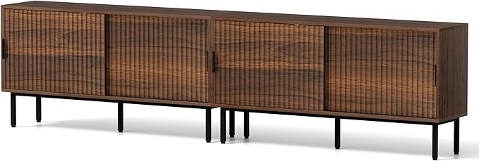 Fluted Tv Stand Set of 2, 47" Mid Century Storage Cabinet with Adjustable Shelf, Wooden Media TV Console Entertainment Center for Living Room, Brown