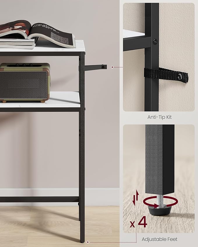 VASAGLE Console Table, 2-Tier Narrow Sofa Table with 2 Shelves, 7.9 x 31.5 x 31.5 Inches, for Living Room, Hallway, Entryway, Marble White and Ink Black ULNT130W59V1