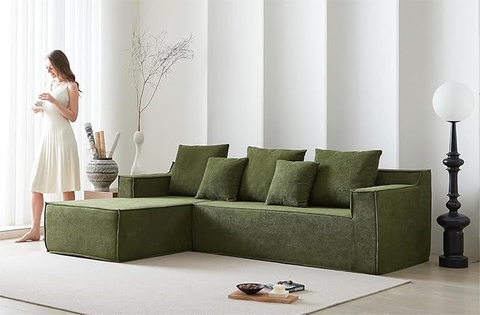 L-Shape 7-Seater Sofa,Upholstered Couches for Living Room Bedroom,No Assembly,Green