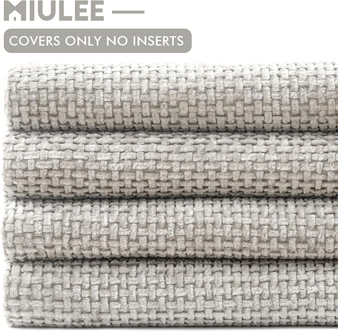 MIULEE Pack of 4 Couch Throw Pillow Covers 18x18 Inch Light Gray Soft Decorative Chenille Pillow Covers Farmhouse Accent Cushion Covers for Boho Home Decor Sofa Bedroom Living Room
