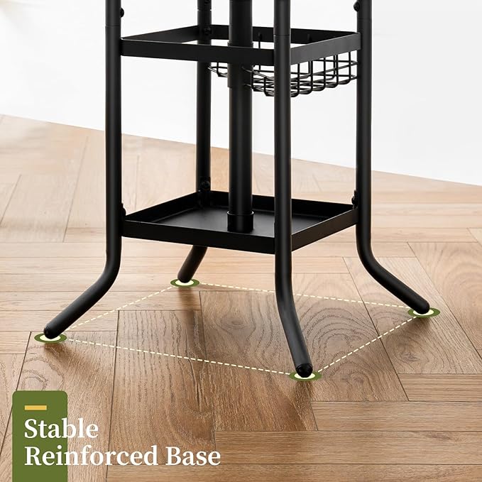 Yoobure Coat Rack Freestanding - Coat Tree with Umbrella Holder, Metal Coat Rack Stand with 12 Hooks, Modern Coat Hanger Stand for Entryway, Purse Rack Hat Rack Stand for Living Room Bedroom Office