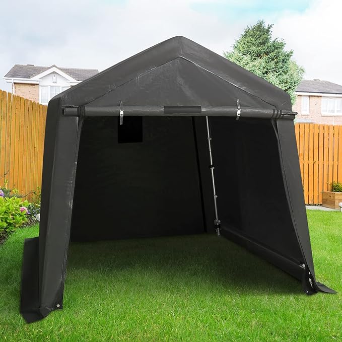 ADVANCE OUTDOOR 6x6 ft Storage Shelter Outdoor Portable Shed with 2 Roll up Zipper Doors & Vents Carport for Motorcycle Waterproof and UV Resistant Portable Garage Kit Tent, Gray