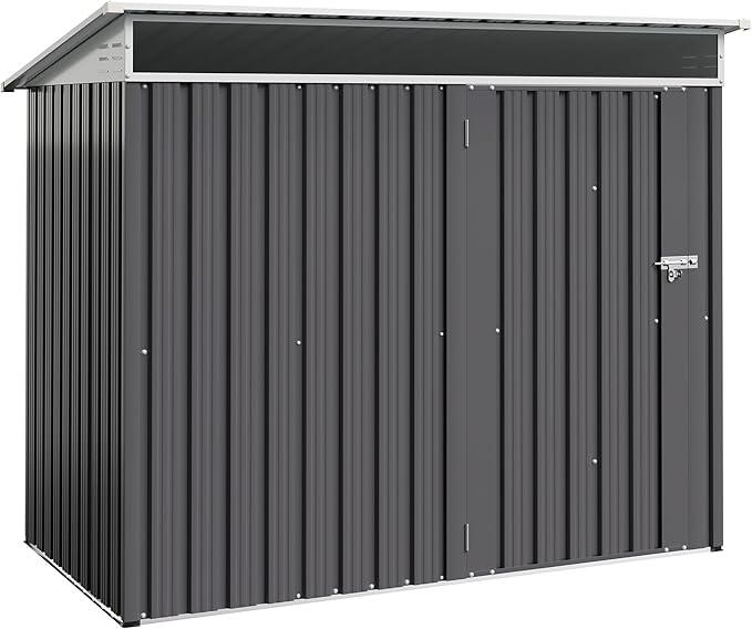 Shintenchi 6x4 FT Outdoor Storage Shed with Window, Outdoor Waterproof Storage Shed Metal Garden Shed with Lockable Single Door, Weather Resistant Tool Storage House Shed for Garden,Backyard,Gray