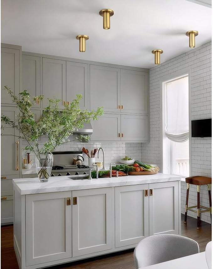 Brass Cylinder Ceiling Light Fixture, Flush Mount LED Dimmable Spot Light, Living Room Hallway Kitchen Dining Room Foyer