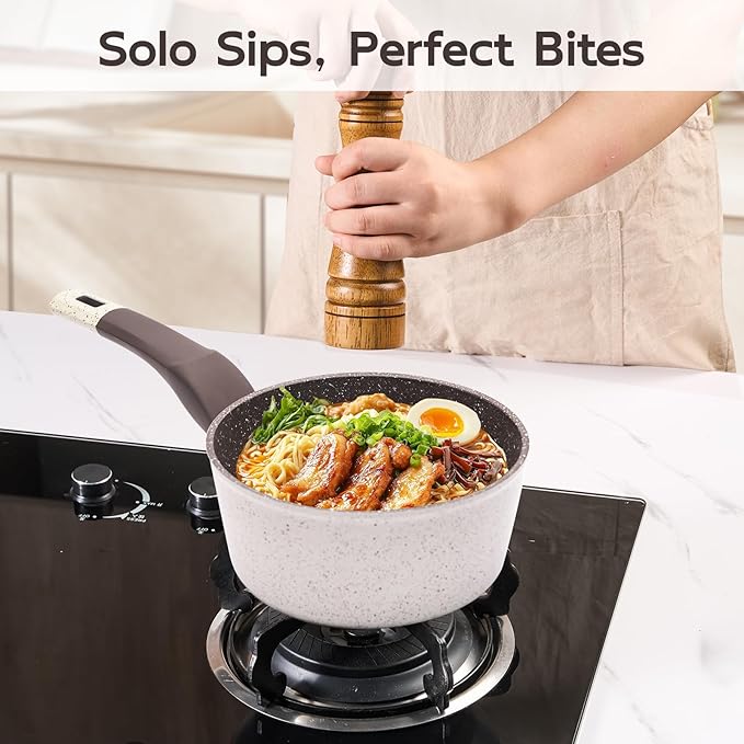 Sauce pan with Lid, 1.3 QT Nonstick Cooking Pan, Non-toxic Healthy Cooking Pot with Stay-Cool Handle, Multipurpose Small Pot PFOA PFAS PTFE Free