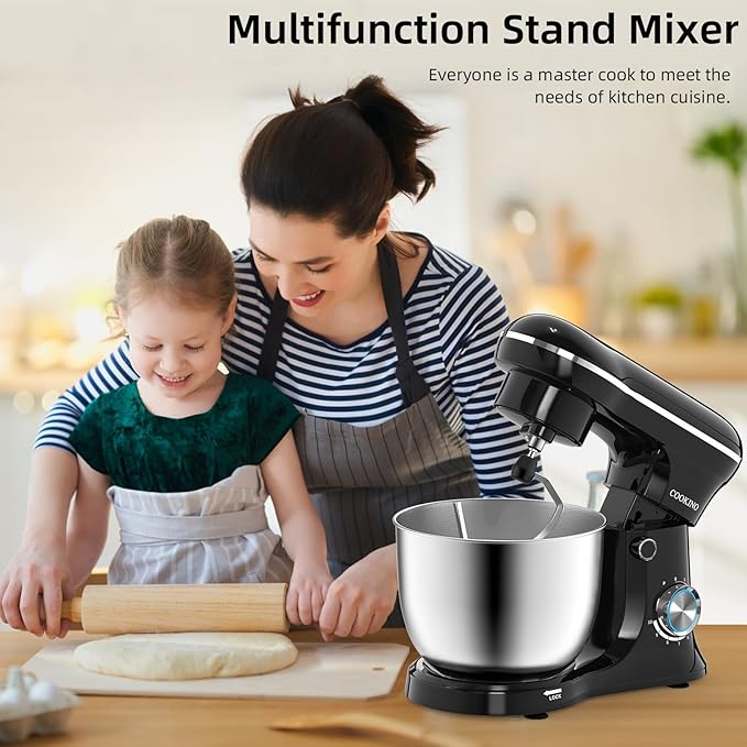 Electric Stand Mixer,10 Speeds Tilt-Head Food Mixer, 3-IN-1 Kitchen Mixer for Daily Cooks with Dishwasher-Safe 6.5 QT Bowl,Dough Hook, Beater, Whisk (Onyx Black)