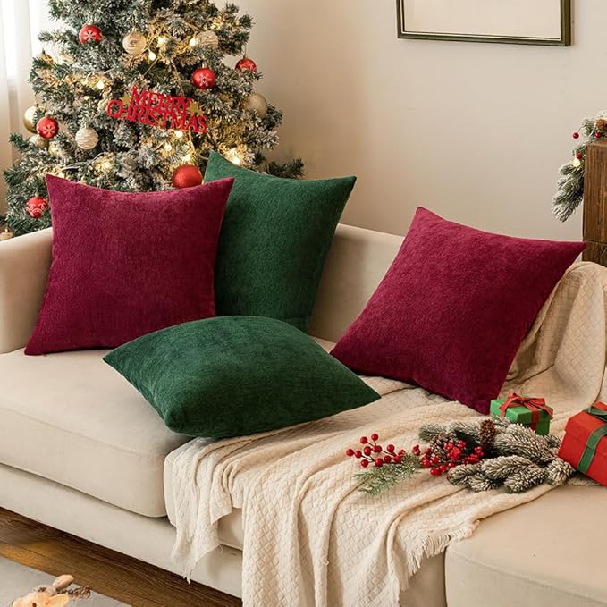 MIULEE Pack of 2 Dark Green Decorative Pillow Covers 12x20 Inch Soft Chenille Couch Throw Pillows Farmhouse Cushion Covers for Home Decor Sofa Bedroom Living Room