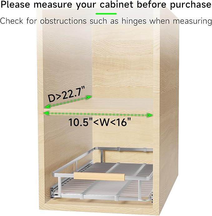 Expandable Pull Out Drawers for Cabinets, Kitchen Cabinet Slide Out Shelves, Adjustable Roll Out Drawers, Stainless Steel, Small 2 Pack, (10.5"-16") W * 22.7"D