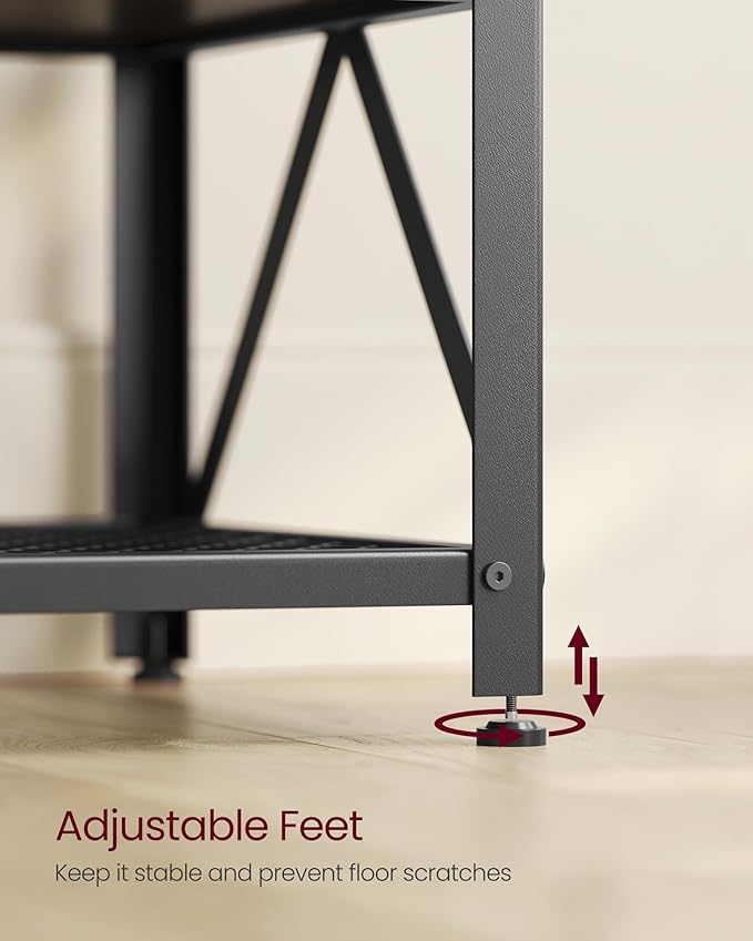 VASAGLE TV Stand, TV Console for TVs Up to 70 Inches, TV Table, 63 Inches Width, TV Cabinet with Storage Shelves, Steel Frame, for Living Room, Bedroom, Black with Wood Grain ULTV095B22