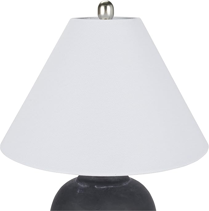 Nourison Home 23" Black Vintage Distressed Ceramic Pot Table Lamp for Bedroom, Living Room, End Table, with White Conical Empire Shade