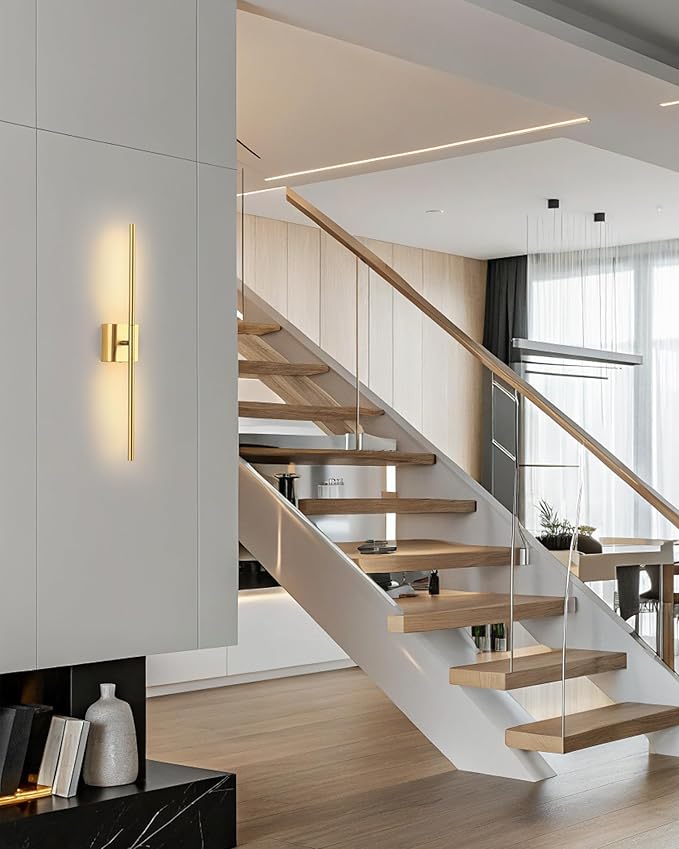 KDG Cordless Wall Sconces with Remote Control, Wireless 7000mAh Rechargeable Battery Operated LED Wall Lamps, 360° Rotate Lightings for Wall Painting, Bedroom, Hallway, Night Light 23.6 inch (Gold)