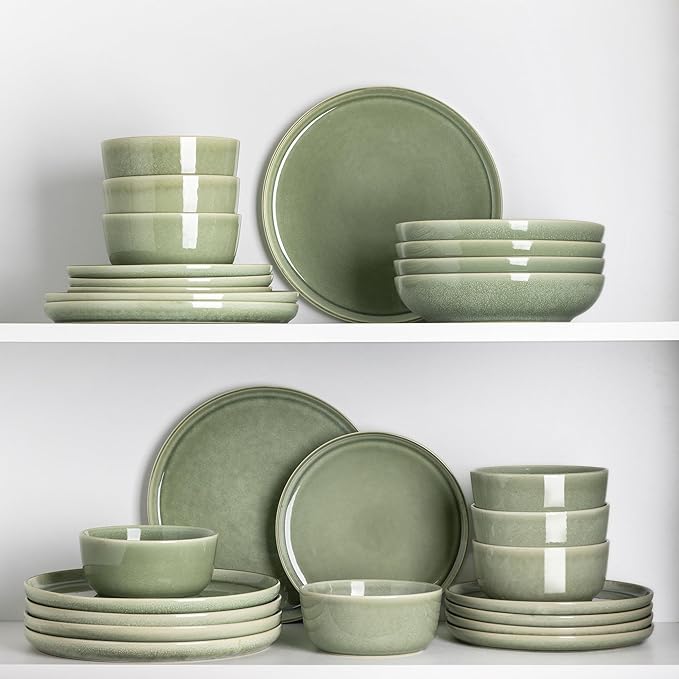 AmorArc Stoneware Dinnerware Sets,Round Reactive Glaze Ceramic Plates and Bowls Set,Highly Scratch Resistant | Dishwasher & Microwave Safe Dishes,Service for 6 (18pc)