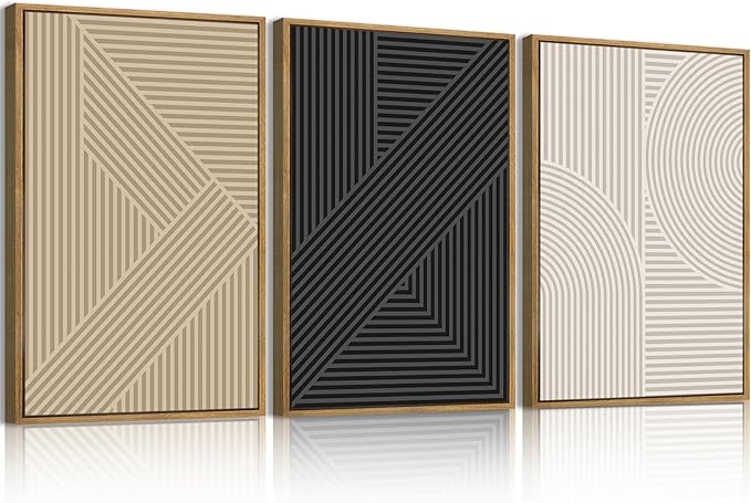BINCUE Neutral Abstract Wall Art Decor Minimalist Modern Wall Paintings Artwork for Living Room Bedroom Bathroom 16x24 Inch Set of 3