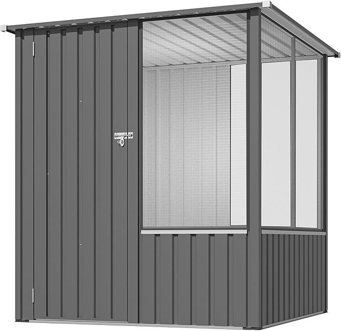 AECOJOY 5x5 FT Storage Shed, Metal Sheds & Outdoor Storage Clearance with Lockable Doors and Ventilated Mesh, Utility Garden Tool Shed for Backyard, Patio, Poolside