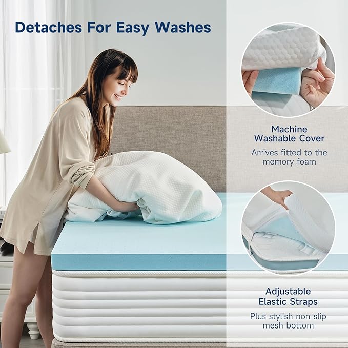 3 Inch Twin Memory Foam Mattress Topper, Cooling Gel Bed Topper with Premium Removable Skin-Friendly Non-Slip Cover, High Density Ventilated Mattress Pad CertiPUR-US & Oeko-Tex Certified, White