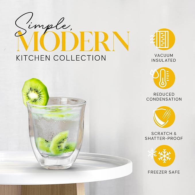 Kitchables Double Walled Glass Coffee Mugs Set of 4, 6oz Insulated Glass Coffee Mugs for Cappuccino, Latte, Tea, Espresso - Demitasse Latte Cup - Tazas Para Cafe