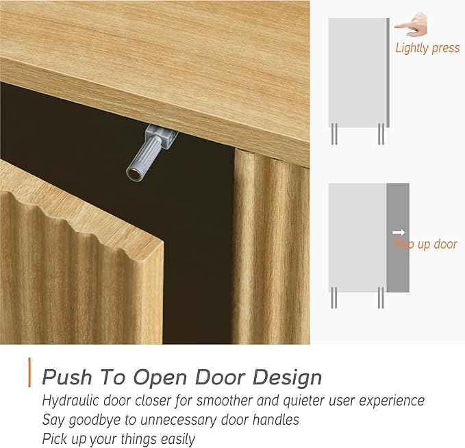 WAMPAT 61.6" TV Stand Cabinets for TVs up to 75 Inches, Entertainment Center with Storage Cabinets and 4 Doors, Mid Century Modern Media TV Console Table for Living Room Bedroom, Oak