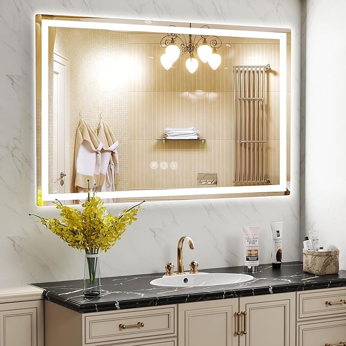 LED Mirror for Bathroom 36"x 60" with Frontlit and Backlit, Anti-Fog Mirror with Lights, Stepless 3 Colors Temperature & Dimmable Bathroom Mirror