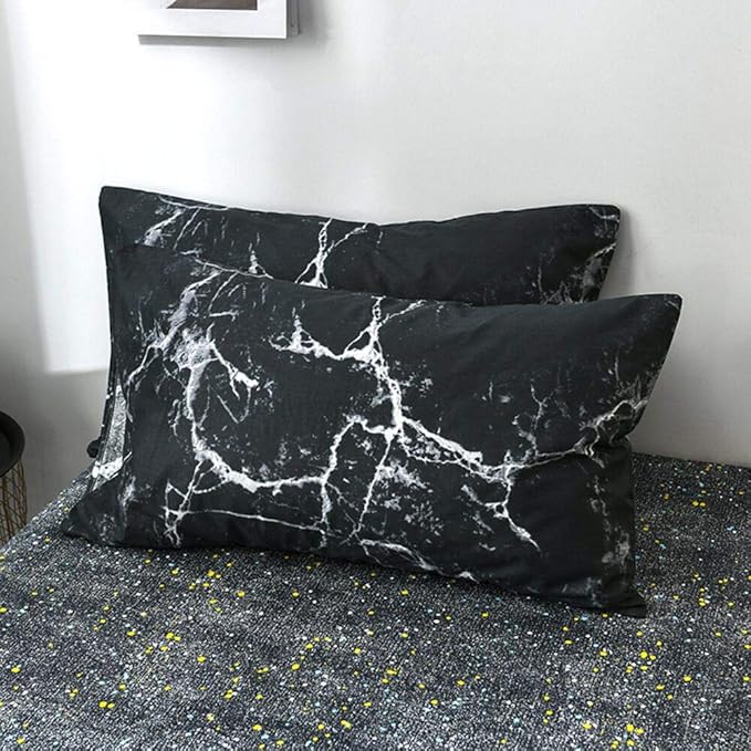 CLOTHKNOW King Size Comforter Set Black Grey White Marble Bedding Comforter Sets All Season Black Comforter Abstract Comforter with 2 x Pillow Cases