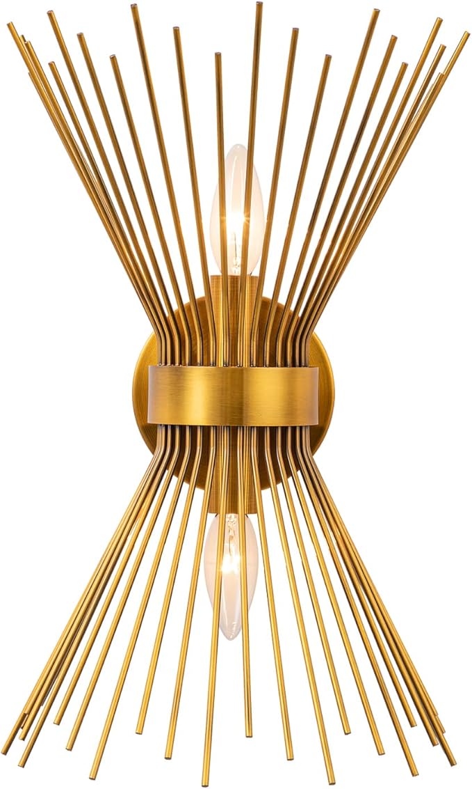 EDISLIVE 2-Bulb Vanity Light Mid-Century Modern Starburst Wall Sconce Lamp Sunburst Sconce Wall Light for Powder Room Bedroom Bathroom