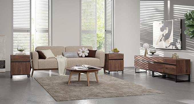 WAMPAT TV Stand and End Table Set of 3, Living Room Table Sets, 70 Inch TV Stand and 2 End Table Set with Drawers for Living Room, Entertainment Center, Console TV Table,Brown