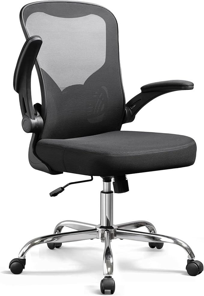 DEVAISE Office Chair, Ergonomic Computer Desk Chair with Flip-up Armrests, Comfy Mesh with Adjustable Lumbar Support, Black