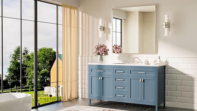 TETOTE 36 x 36 Inch Brushed Nickel Mirror Metal Framed Bathroom Mirror, Tempered Glass, Modern Farmhouse Wall Mounted Mirror for Decorative(Horizontal/Vertical)