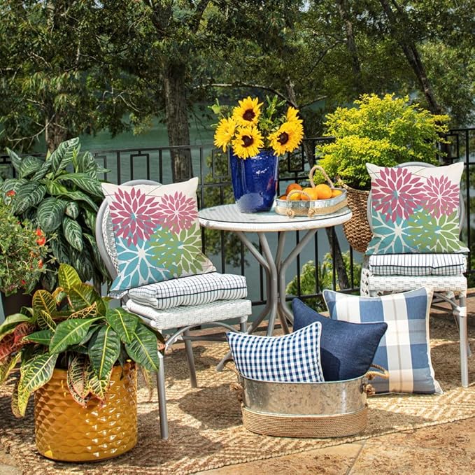 DFXSZ Outdoor Throw Pillow Covers 20x20 Inch Set of 2 Waterproof Spring Summer Geometric Elegant Pink Blue Green Outdoor Easter Pillow Covers for Patio Funiture Garden Couch 168B20
