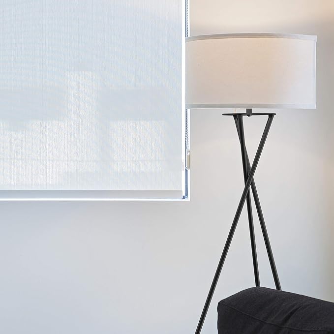 Brightech Jaxon LED Floor lamp, Modern Lamp for Living Rooms & Offices, Tall Lamp with Contemporary Drum Shade, Gold Tripod Standing Lamp for Bedroom Reading, Great Living Room Decor - Black