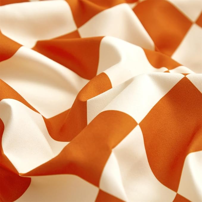 CLOTHKNOW Rust Beige Plaid Comforter Set California King Checker Bedding Comforter Sets Geometric Buffalo Comforter with 2 x Pillow Cases