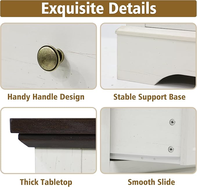 Farmhouse Dresser 5 Drawer, Bedroom Chest of Drawers, Dressers with 5 Drawers, Wooden Dressers for Bedroom, Living Room, Tv Stand, Entryway (Off White-5 Drawers)