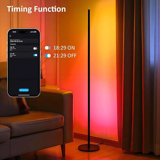 Corner Floor Lamp, RGB IC LED Corner Lamp, 16 Million DIY Color & Warm White, Music Sync and Timing Function, Color Changing Ambient Lights for Living Room, Bedroom, Gaming One Connected Pair