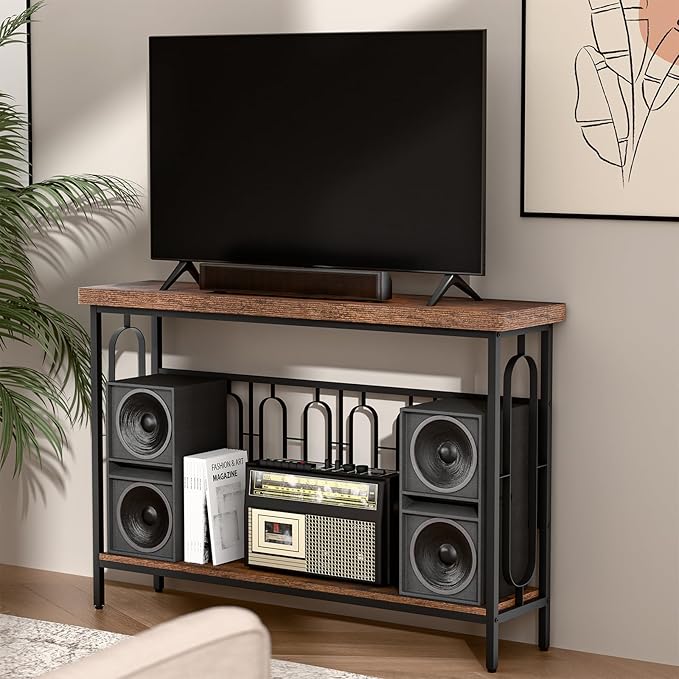 49 Inch Narrow Sofa Table, Industrial Long Sofa Table Behind Couch, Entry Console Table with Storage for Entryway, Living Room, Foyer (Casual)