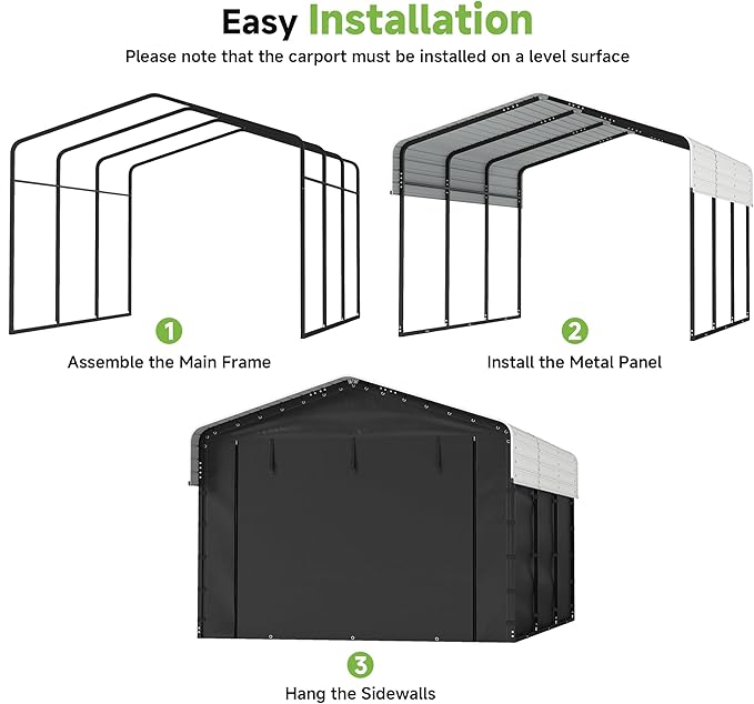 Real Relax 10×15FT Heavy Duty Carport with Removable Sidewalls, Metal Car Port Multi-Use Outdoor Storage Trucks, Cars, Boats, Galvanized Metal Roof, Cream White