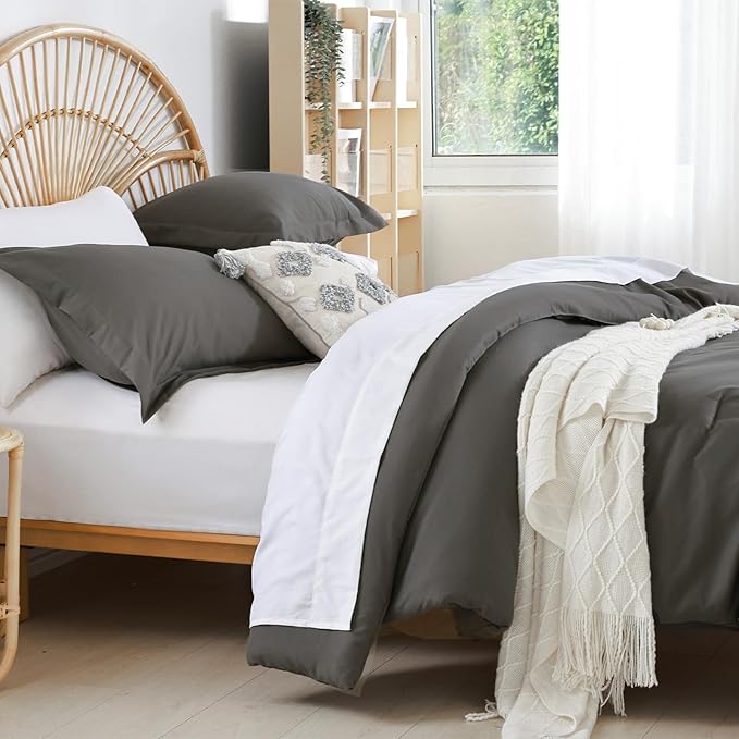 weigelia Queen Comforter Set 7 Pieces Bed Comforter Set Dark Grey Comforter Queen Size Soft Microfiber Comforter with Fitted Sheets, Flat Sheets, Pillow Shams, and Pillowcases