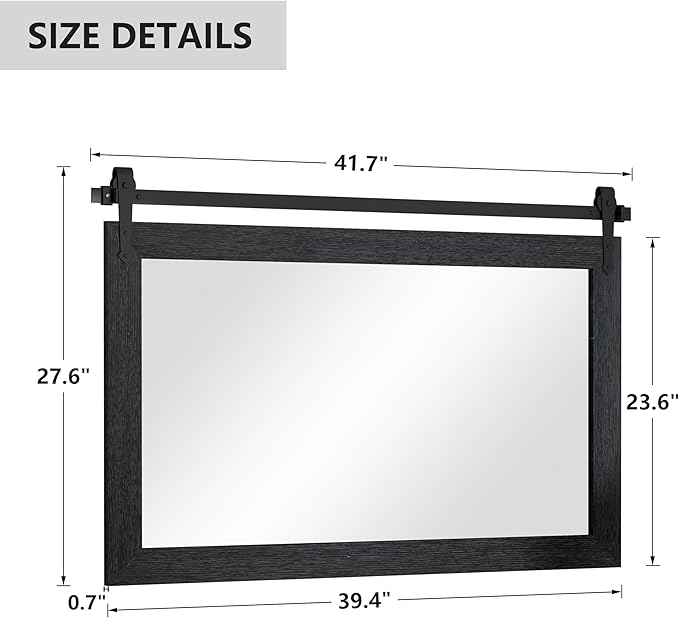 Farmhouse Mirror 42”x28” Black Rustic Mirror for Wall Vanity Mirrors Barn Door Style Decor Bathroom Living Room Entryway Bedroom Mirrors
