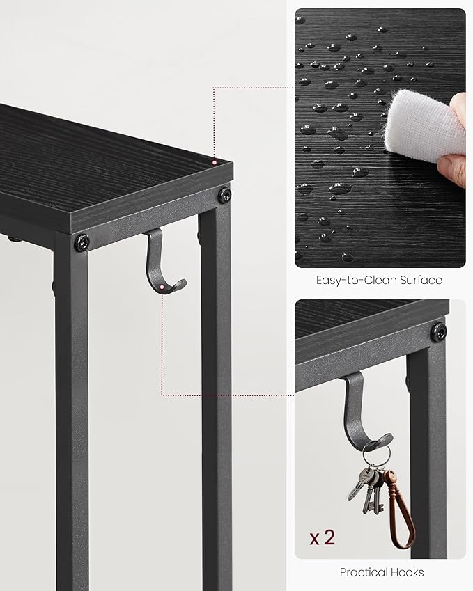 VASAGLE Set of 2 Console Tables with Power Outlets, Slim Behind Couch Sofa Tables, 5.9 x 39.4 x 31.5 Inches, 2 Hooks, Easy Assembly, for Entryway, Living Room, Ebony Black and Ink Black ULNT078B01