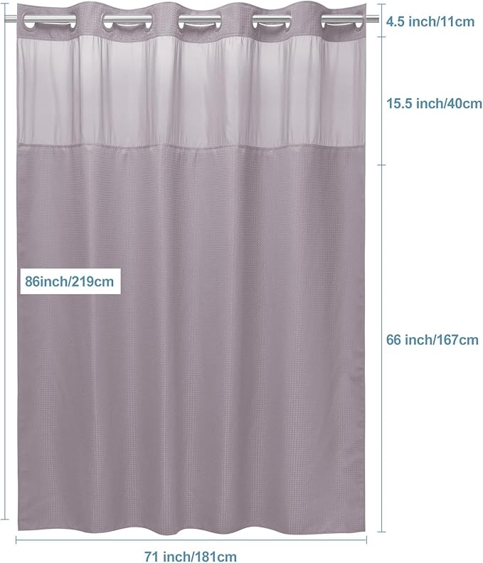 Lavender Long No Hook Shower Curtain with Snap in Liner,230GSM Waffle Weave Shower Curtains for Bathroom,71W x 86H