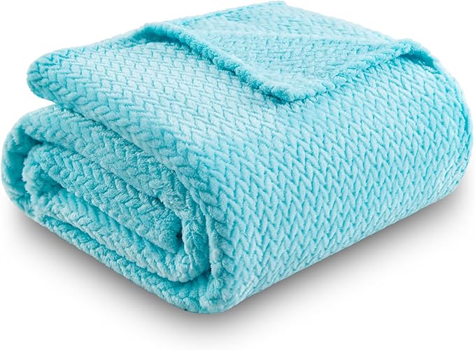 NEWCOSPLAY Super Soft Throw Blanket Turquoise Premium Silky Flannel Fleece Leaves Pattern Lightweight Bed Blanket All Season Use (Turquoise, Throw(50"x60"))