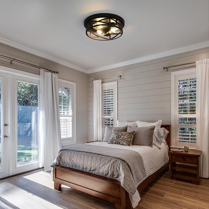 13 inch Black Flush Mount Ceiling Light Fixtures,3-Light Modern Hallway Light Fixtures Ceiling, Black Lights Fixture Ceiling Mount for Farmhouse,Kitchen, Bedroom (1 Pack)