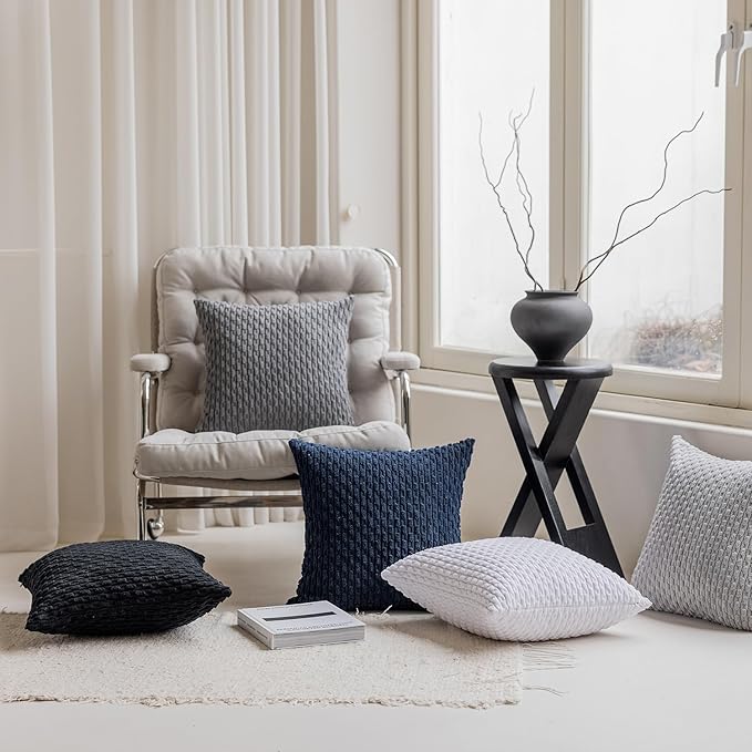 Kevin Textile Pack of 2 Corduroy Decorative Throw Pillow Covers 24x24 Inch Soft Boho Striped Pillow Covers Modern Farmhouse Home Decor for Spring Sofa Living Room Couch Bed Black