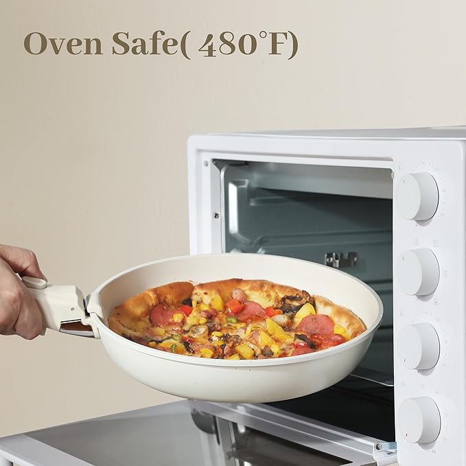 LABOR DAY SALE - Cuisinluv 15-Piece Ceramic Nonstick Pots and Pans Set – Kitchen Cookware with Detachable Handle, RV Camping Cookware Set – Oven & Dishwasher Safe, PFOA-Free – Cream White