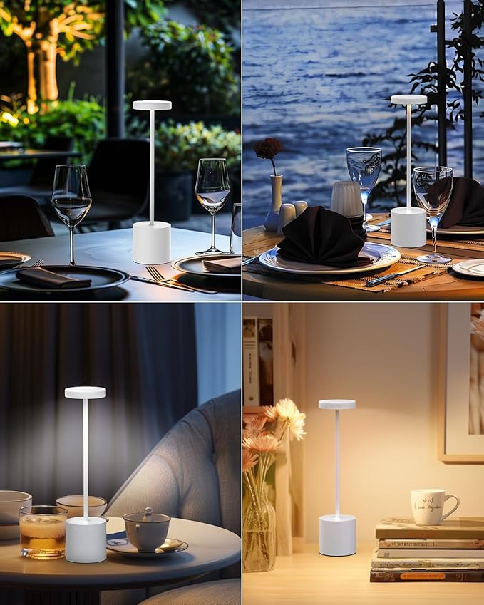 Cordless Table Lamps Rechargeable Set of 2, Portable LED Desk Lamp, 5000mAh Battery Powered Wireless Table Light - 3 Color Dimmable Lighting for Restaurant Dining Patio Outdoor Bedroom(White)