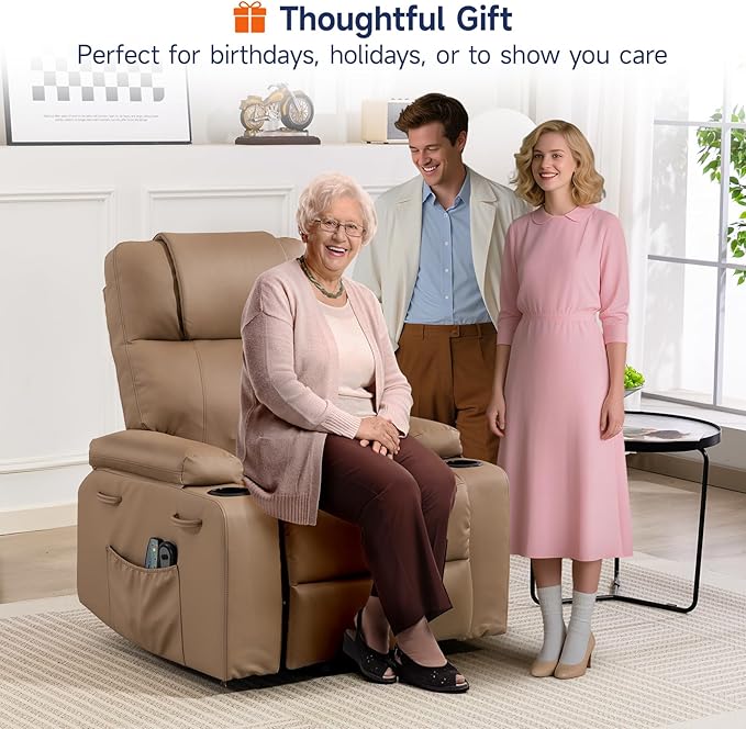 Power Lift Recliner Chair for Elderly with Massage & Heat, 160° Adjustable PU Leather Electric Recliner with Remote, Cup Holders, Side Pockets, and Stand Assist for Living Room, Bedroom (Brown)
