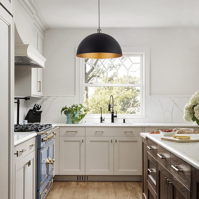 Vintage Pendant Light,Industrial pendant light,chandelier17.72 "Industrial Dome Pendant Light black and gold finish lighting fixture line length 78.74" Kitchen island, bedroom, hallway,farmhouse