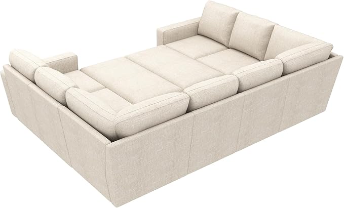 HONBAY Sleeper Sectional Couch with Pull Out Bed, Modular Sofa with Storage Seats, U Shaped Sectional Couches for Living Room, Beige