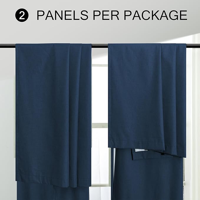 Navy Blue Linen Black Out Curtains 63 Inch Long 2 Panels Burg Thermal Insulated Total Blackout Window Shades Light Blocking Dark Curtains for Living Room Kids Children Boy Bedroom 63 Length White Back